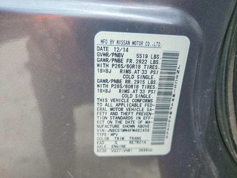 Aukcja sprzedaży 2015 Infiniti Qx70, vin: JN8CS1MW4FM482456, numer aukcji: 49464986