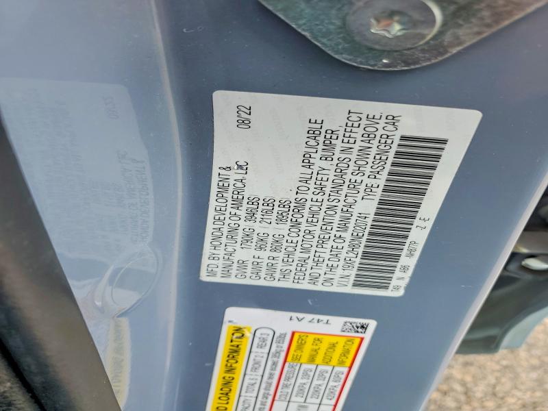 Продажа на аукционе авто 2022 Honda Civic, vin: 19XFL2H80NE020741, номер лота: 50790006