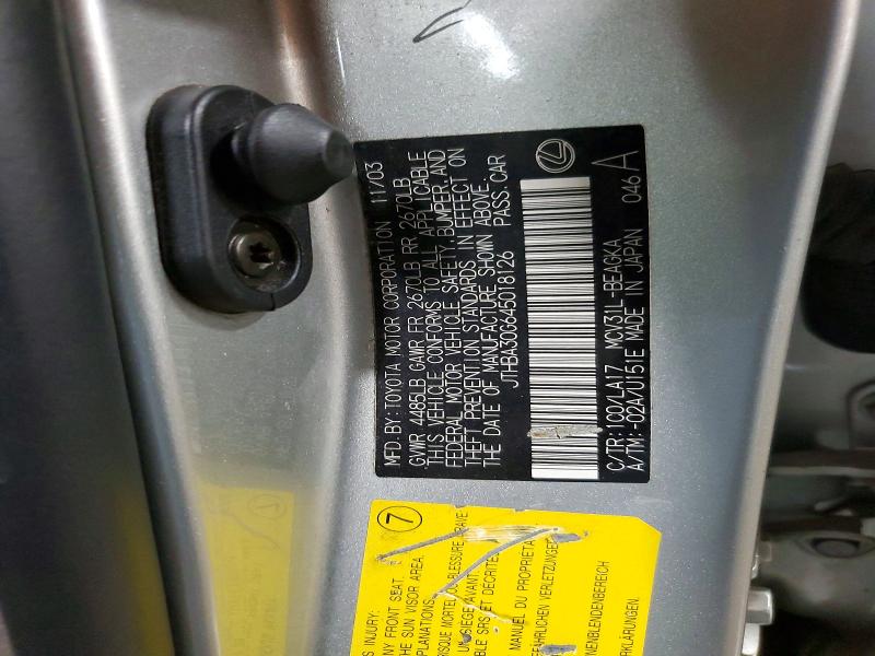 48237186 :رقم المزاد ، JTHBA30G645018126 vin ، 2004 Lexus Es 330 مزاد بيع