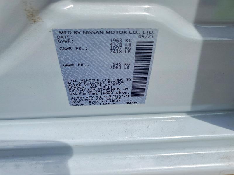 2025 Nissan Altima მანქანა იყიდება აუქციონზე, vin: 1N4BL4CV2SN420059, აუქციონის ნომერი: 49622256