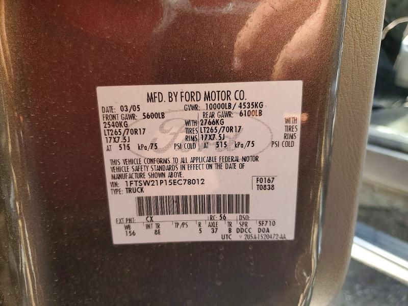 Aukcja sprzedaży 2005 Ford F250, vin: 1FTSW21P15EC78012, numer aukcji: 49790346