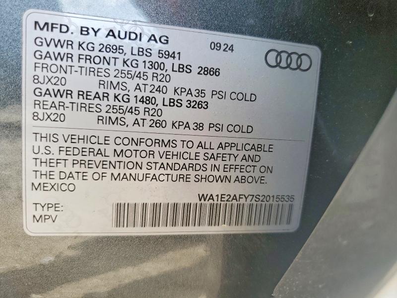 2025 Audi Q5 E მანქანა იყიდება აუქციონზე, vin: WA1E2AFY7S2015535, აუქციონის ნომერი: 48415316