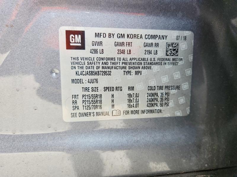 49807996 :رقم المزاد ، KL4CJASB5KB729532 vin ، 2019 Buick Encore مزاد بيع