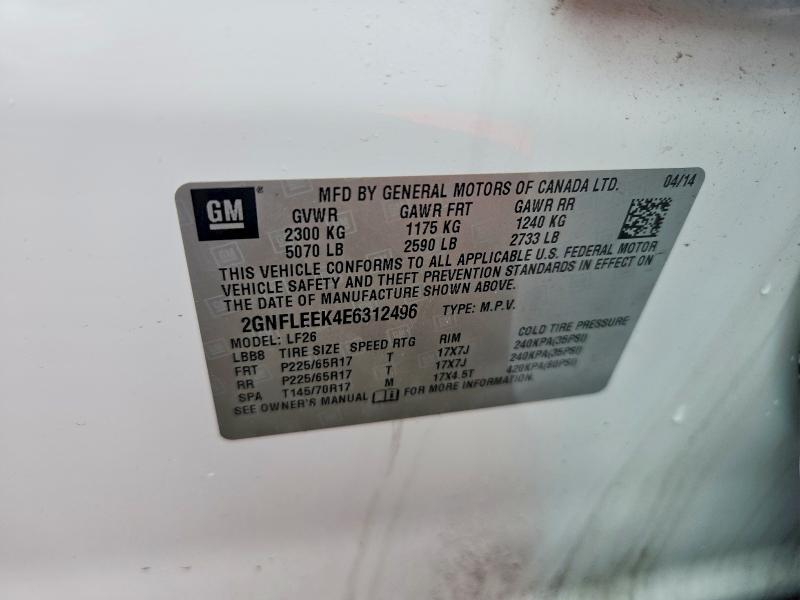 48533986 :رقم المزاد ، 2GNFLEEK4E6312496 vin ، 2014 Chevrolet Equinox مزاد بيع