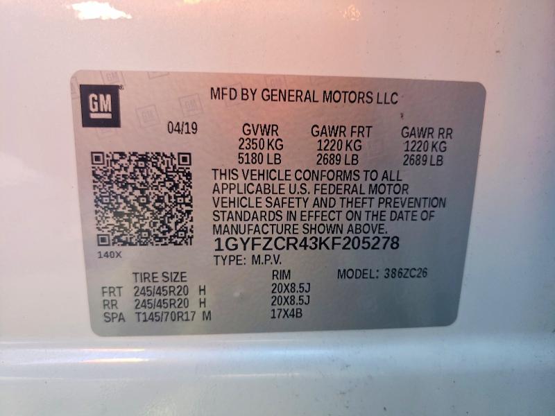 51286246 :رقم المزاد ، 1GYFZCR43KF205278 vin ، 2019 Cadillac Xt4 مزاد بيع