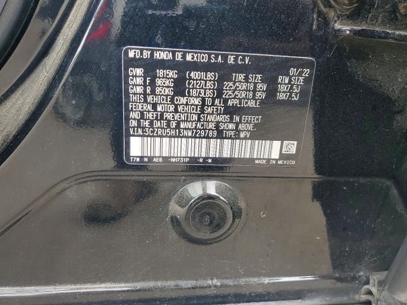 48190596 :رقم المزاد ، 3CZRU5H13NM729789 vin ، 2022 Honda Hr-v مزاد بيع
