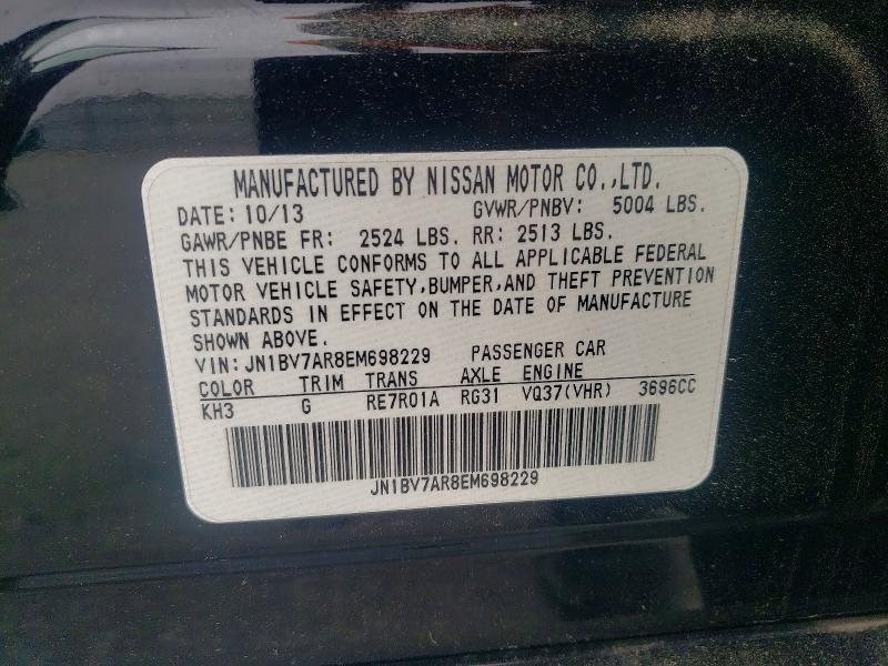 50969386 :رقم المزاد ، JN1BV7AR8EM698229 vin ، 2014 Infiniti Q50 مزاد بيع