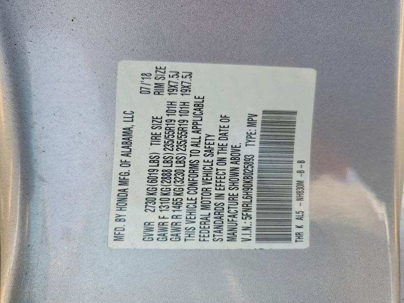 49892216 :رقم المزاد ، 5FNRL6H90KB025893 vin ، 2019 Honda Odyssey مزاد بيع