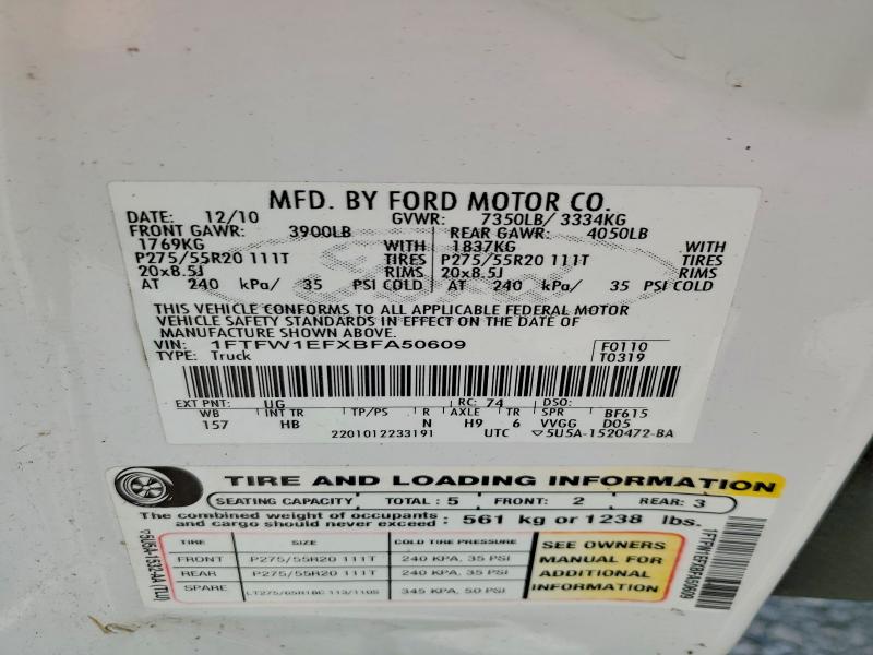 51500616 :رقم المزاد ، 1FTFW1EFXBFA50609 vin ، 2011 Ford F-150 مزاد بيع