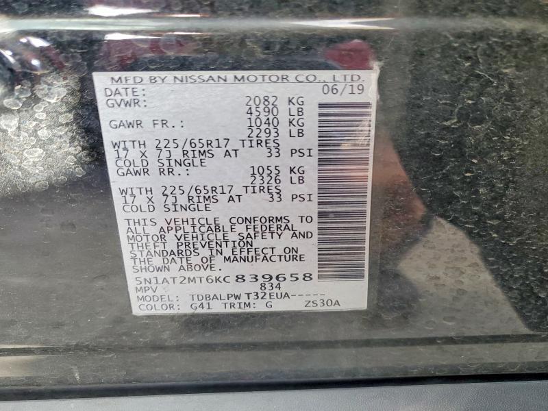 Продажа на аукционе авто 2019 Nissan Rogue, vin: 5N1AT2MT6KC839658, номер лота: 50908446