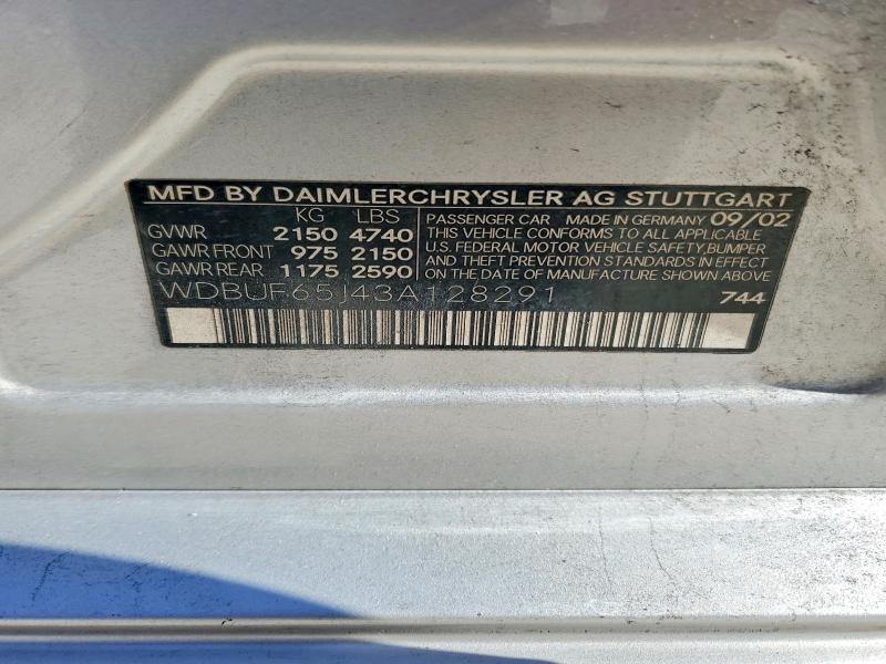 Aukcja sprzedaży 2003 Mercedes-benz E, vin: WDBUF65J43A128291, numer aukcji: 51801946