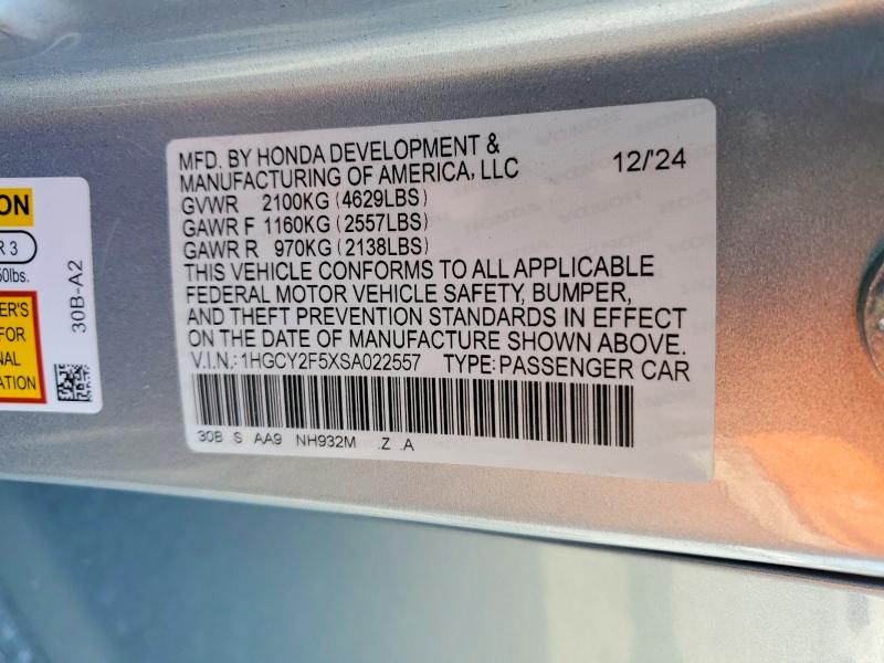 Продаж на аукціоні авто 2025 Honda Accord, vin: 1HGCY2F5XSA022557, номер лоту: 49023266