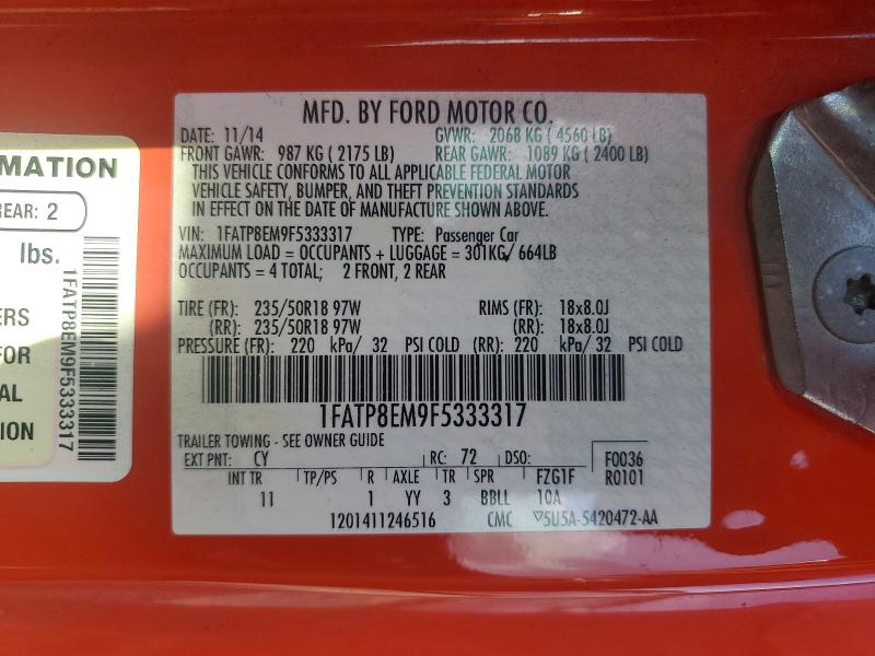 48497846 :رقم المزاد ، 1FATP8EM9F5333317 vin ، 2015 Ford Mustang مزاد بيع