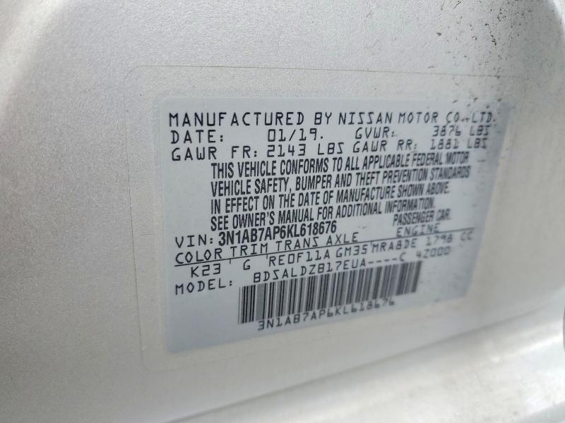 2019 Nissan Sentra მანქანა იყიდება აუქციონზე, vin: 3N1AB7AP6KL618676, აუქციონის ნომერი: 49509506