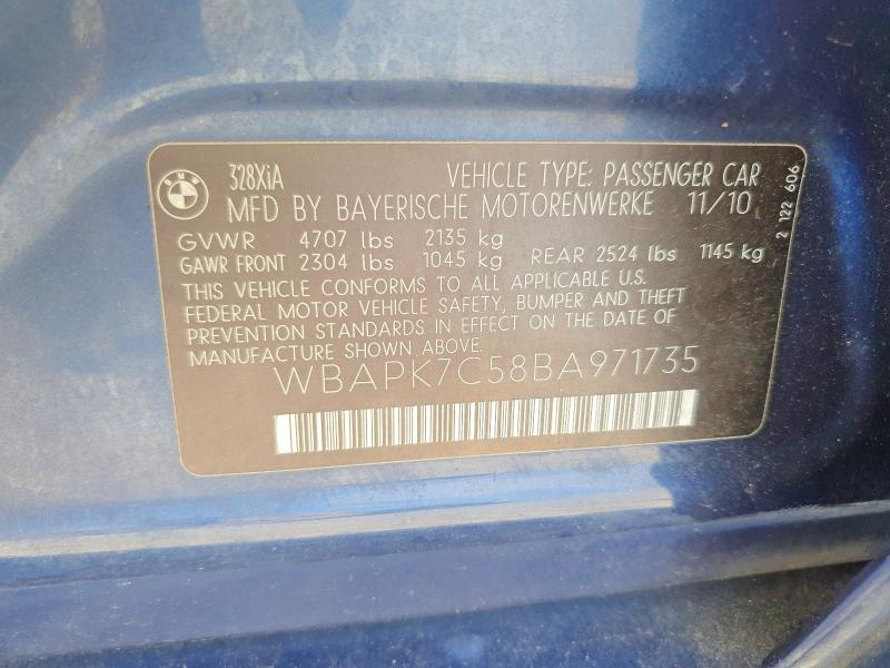 50812426 :رقم المزاد ، WBAPK7C58BA971735 vin ، 2011 Bmw 328 مزاد بيع