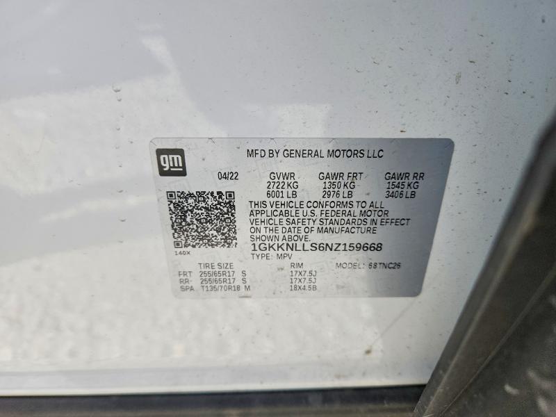 Aukcja sprzedaży 2022 Gmc Acadia, vin: 1GKKNLLS6NZ159668, numer aukcji: 51296196