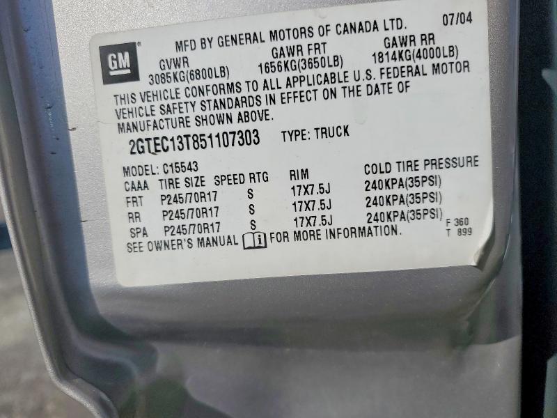 Продажа на аукционе авто 2005 Gmc Sierra 1500 Sle Exte, vin: 2GTEC13T851107303, номер лота: 51549416