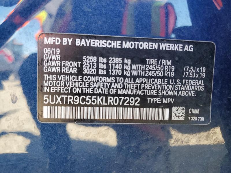 49591486 :رقم المزاد ، 5UXTR9C55KLR07292 vin ، 2019 Bmw X3 مزاد بيع