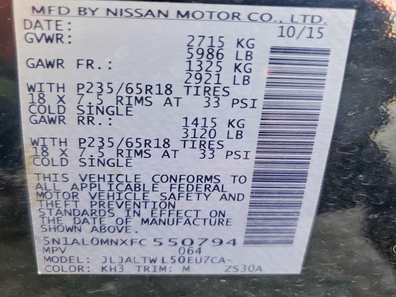51458756 :رقم المزاد ، 5N1AL0MNXFC550794 vin ، 2015 Infiniti Qx60 مزاد بيع
