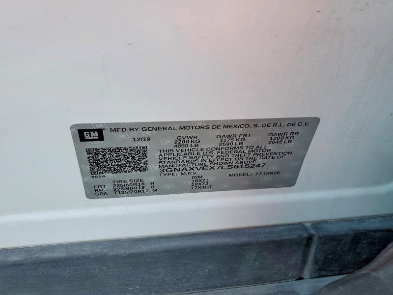 2020 Chevrolet Equinox მანქანა იყიდება აუქციონზე, vin: 3GNAXVEX7LS615247, აუქციონის ნომერი: 50331256