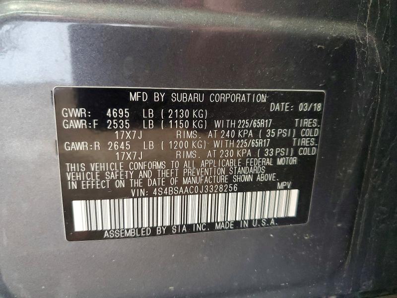 Продаж на аукціоні авто 2018 Subaru Outback, vin: 4S4BSAAC0J3328256, номер лоту: 49946176