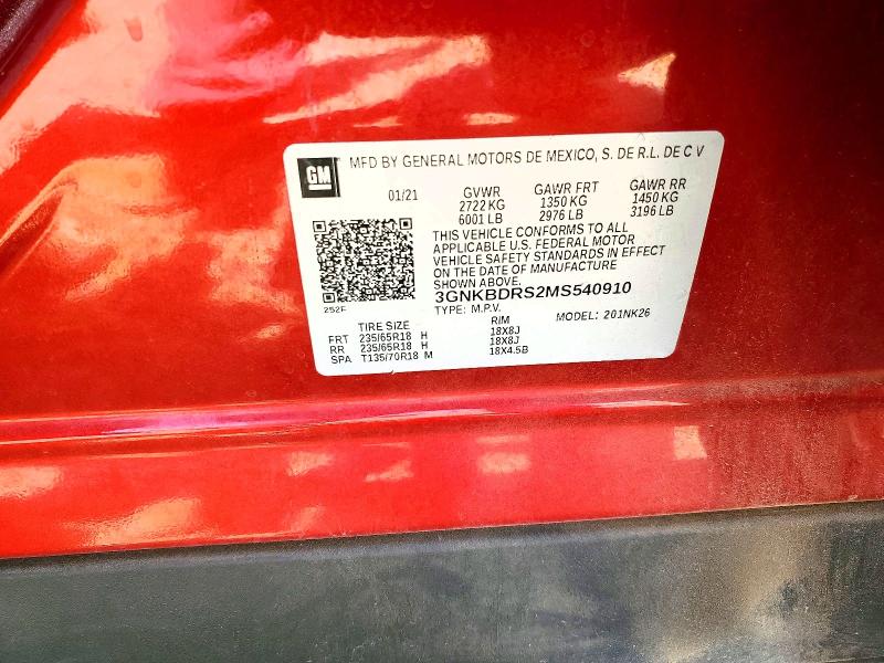 Aukcja sprzedaży 2021 Chevrolet Blazer, vin: 3GNKBDRS2MS540910, numer aukcji: 51088476