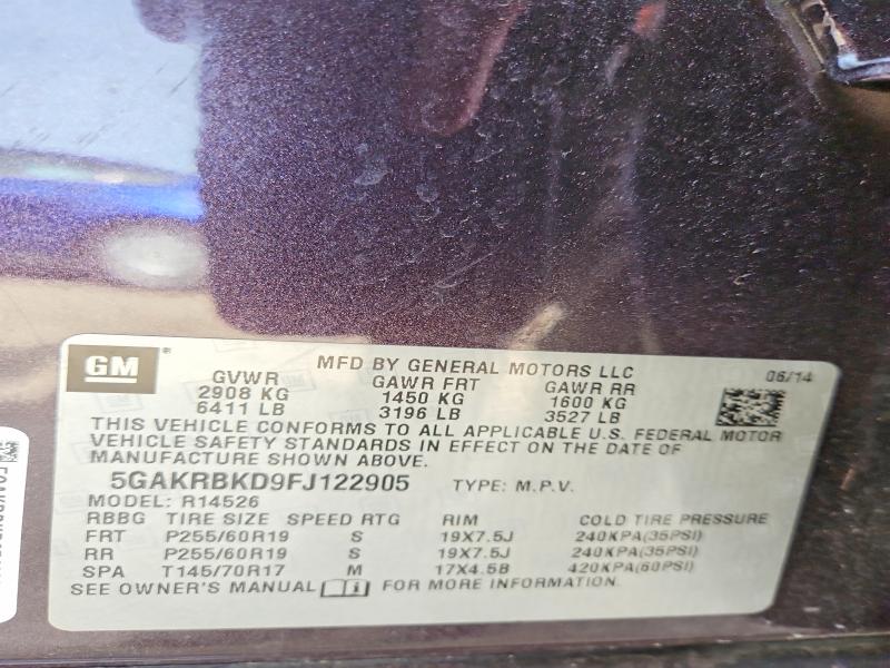 2015 Buick Enclave მანქანა იყიდება აუქციონზე, vin: 5GAKRBKD9FJ122905, აუქციონის ნომერი: 49237356