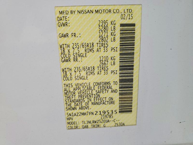 2015 Nissan Murano მანქანა იყიდება აუქციონზე, vin: 5N1AZ2MH7FN219535, აუქციონის ნომერი: 50653876