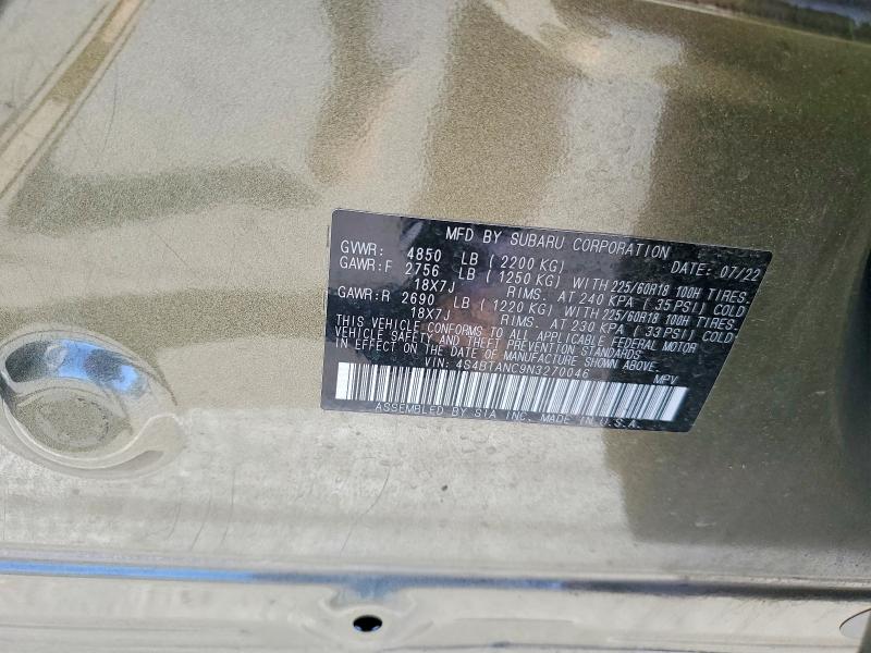 49580736 :رقم المزاد ، 4S4BTANC9N3270046 vin ، 2022 Subaru Outback مزاد بيع