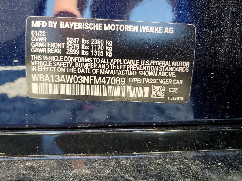 Продаж на аукціоні авто 2022 Bmw M440xi, vin: WBA13AW03NFM47089, номер лоту: 77758445
