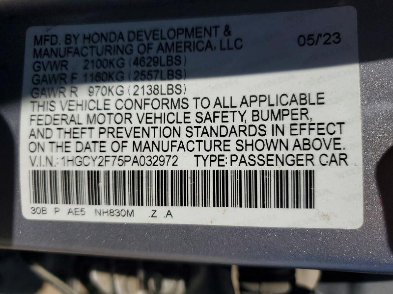 51034566 :رقم المزاد ، 1HGCY2F75PA032972 vin ، 2023 Honda Accord مزاد بيع