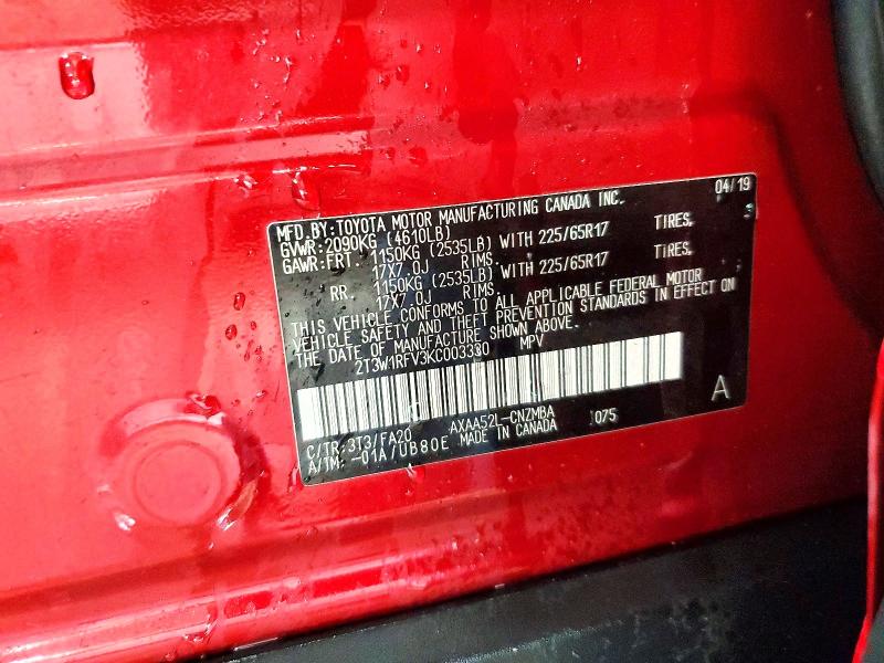 2019 Toyota Rav4 მანქანა იყიდება აუქციონზე, vin: 2T3W1RFV3KC003330, აუქციონის ნომერი: 48134796