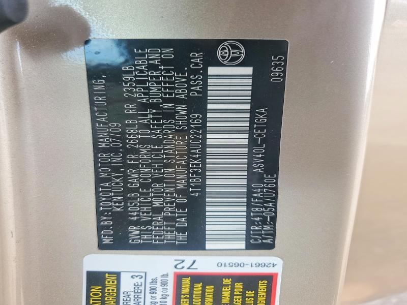 51881076 :رقم المزاد ، 4T1BF3EK4AU022169 vin ، 2010 Toyota Camry مزاد بيع