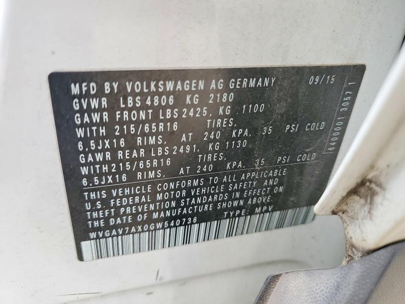 Продажа на аукционе авто 2016 Volkswagen Tiguan, vin: WVGAV7AX0GW540736, номер лота: 49278426
