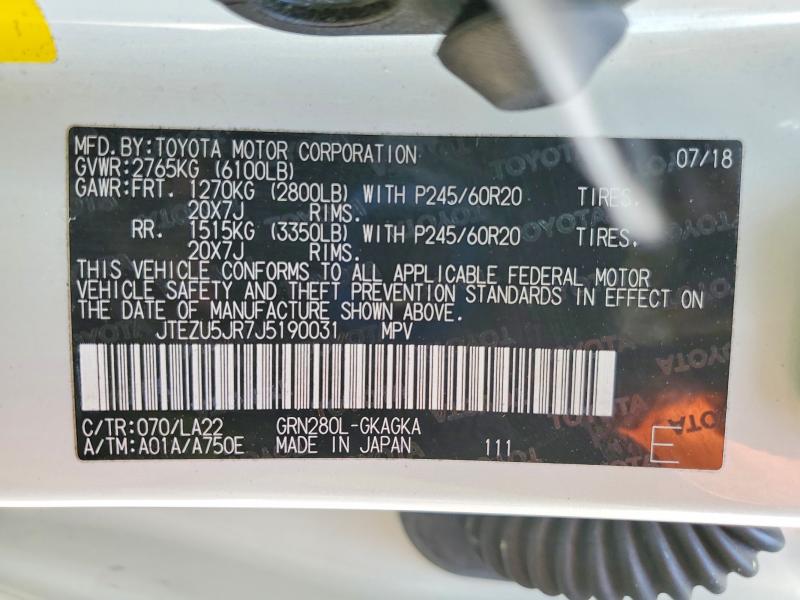 48423926 :رقم المزاد ، JTEZU5JR7J5190031 vin ، 2018 Toyota 4runner مزاد بيع