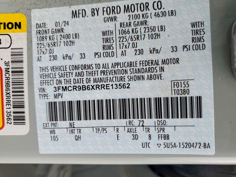 48942126 :رقم المزاد ، 3FMCR9B6XRRE13562 vin ، 2024 Ford Bronco Sport مزاد بيع