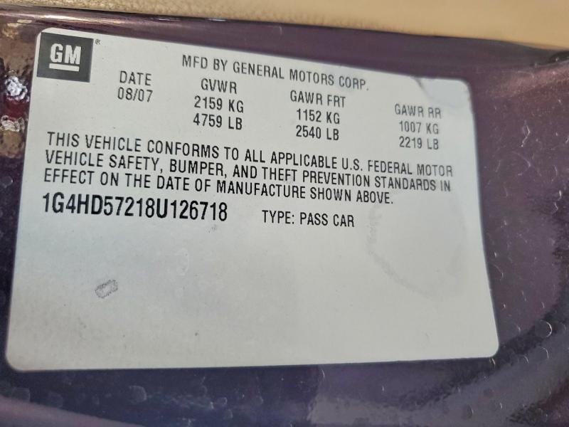 49340916 :رقم المزاد ، 1G4HD57218U126718 vin ، 2008 Buick Lucerne مزاد بيع