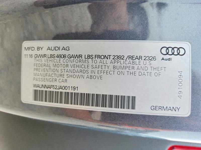2018 Audi A5 მანქანა იყიდება აუქციონზე, vin: WAUNNAF52JA001191, აუქციონის ნომერი: 51889546