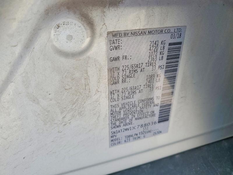 2018 Nissan Rogue მანქანა იყიდება აუქციონზე, vin: 5N1AT2MV1JC788036, აუქციონის ნომერი: 49827476