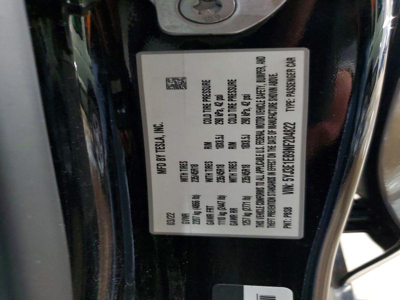 48486056 :رقم المزاد ، 5YJ3E1EB9NF204822 vin ، 2022 Tesla Model 3 مزاد بيع