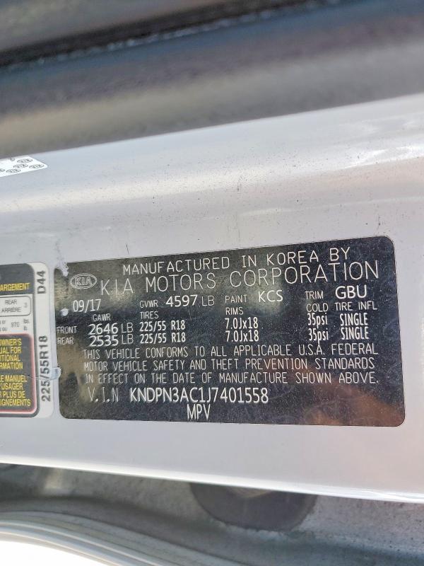 2018 Kia Sportage მანქანა იყიდება აუქციონზე, vin: KNDPN3AC1J7401558, აუქციონის ნომერი: 48754786