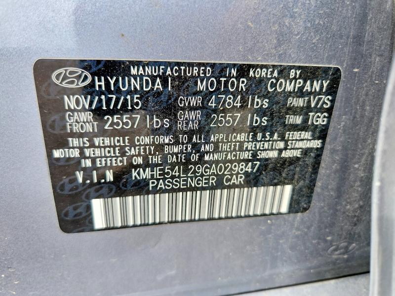 2016 Hyundai Sonata Plug-in Hybrid მანქანა იყიდება აუქციონზე, vin: KMHE54L29GA029847, აუქციონის ნომერი: 49322066