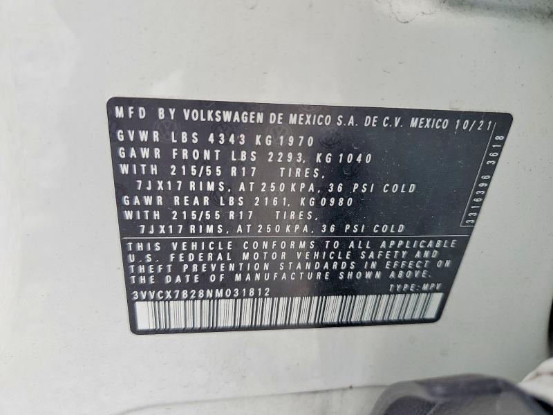 Aukcja sprzedaży 2022 Volkswagen Taos, vin: 3VVCX7B28NM031812, numer aukcji: 51316186