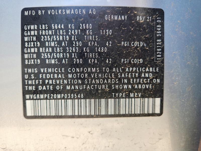 49512046 :رقم المزاد ، WVGRMPE20MP039548 vin ، 2021 Volkswagen Id.4 مزاد بيع