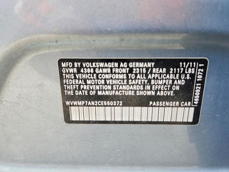 Aukcja sprzedaży 2012 Volkswagen Cc, vin: WVWMP7AN2CE550372, numer aukcji: 51126286