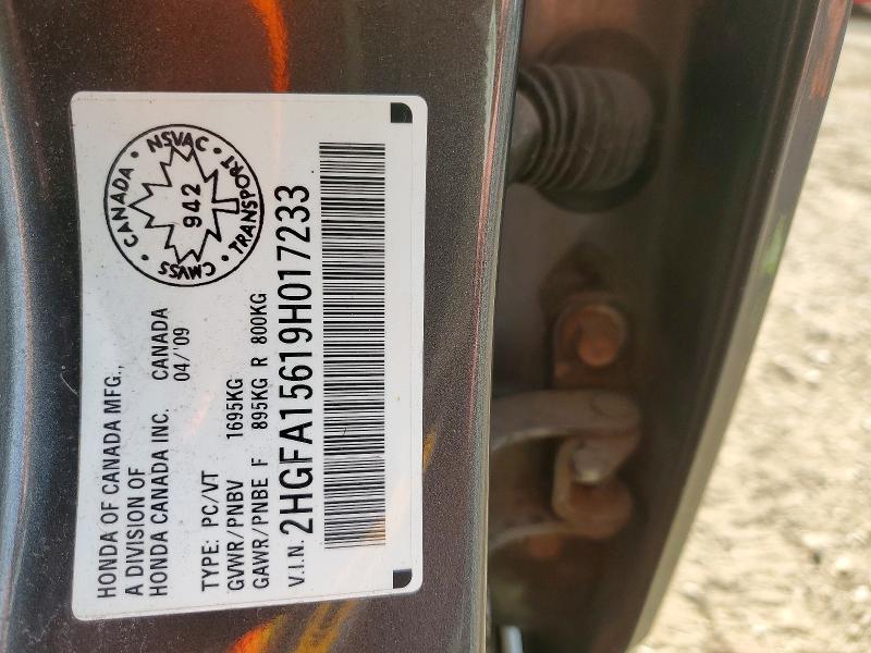 Aukcja sprzedaży 2009 Honda Civic, vin: 2HGFA15619H017233, numer aukcji: 51605586