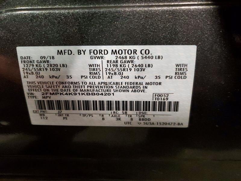 Продажа на аукционе авто 2019 Ford Edge, vin: 2FMPK4K91KBB04201, номер лота: 49961396