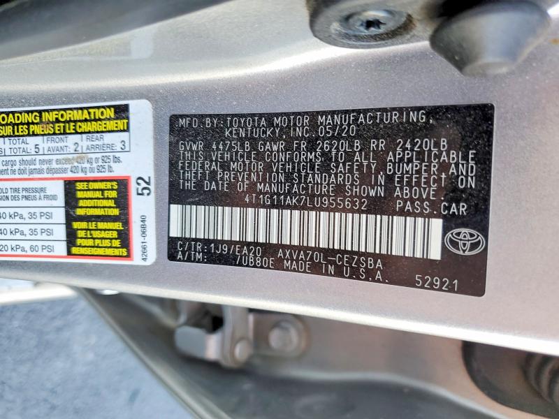 Продажа на аукционе авто 2020 Toyota Camry, vin: 4T1G11AK7LU955632, номер лота: 49324516