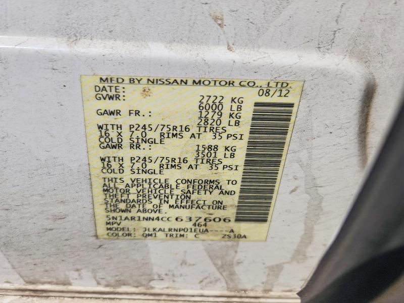 50154966 :رقم المزاد ، 5N1AR1NN4CC637606 vin ، 2012 Nissan Pathfinder مزاد بيع