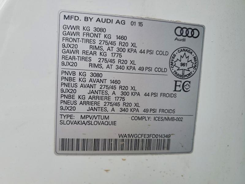 48461456 :رقم المزاد ، WA1WGCFE3FD014349 vin ، 2015 Audi Q7 مزاد بيع